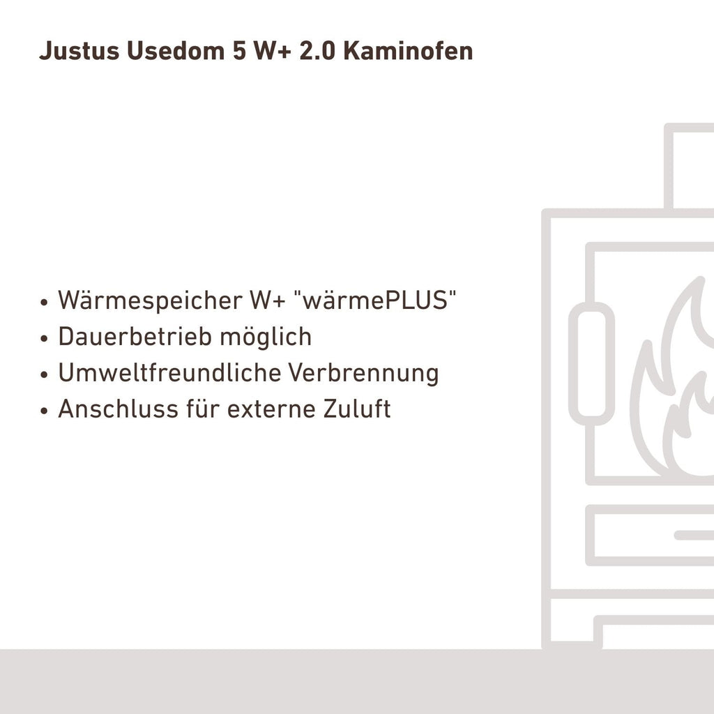 Justus Usedom 5 W+ 2.0 Kaminofen Stahl Schwarz/Sandstein