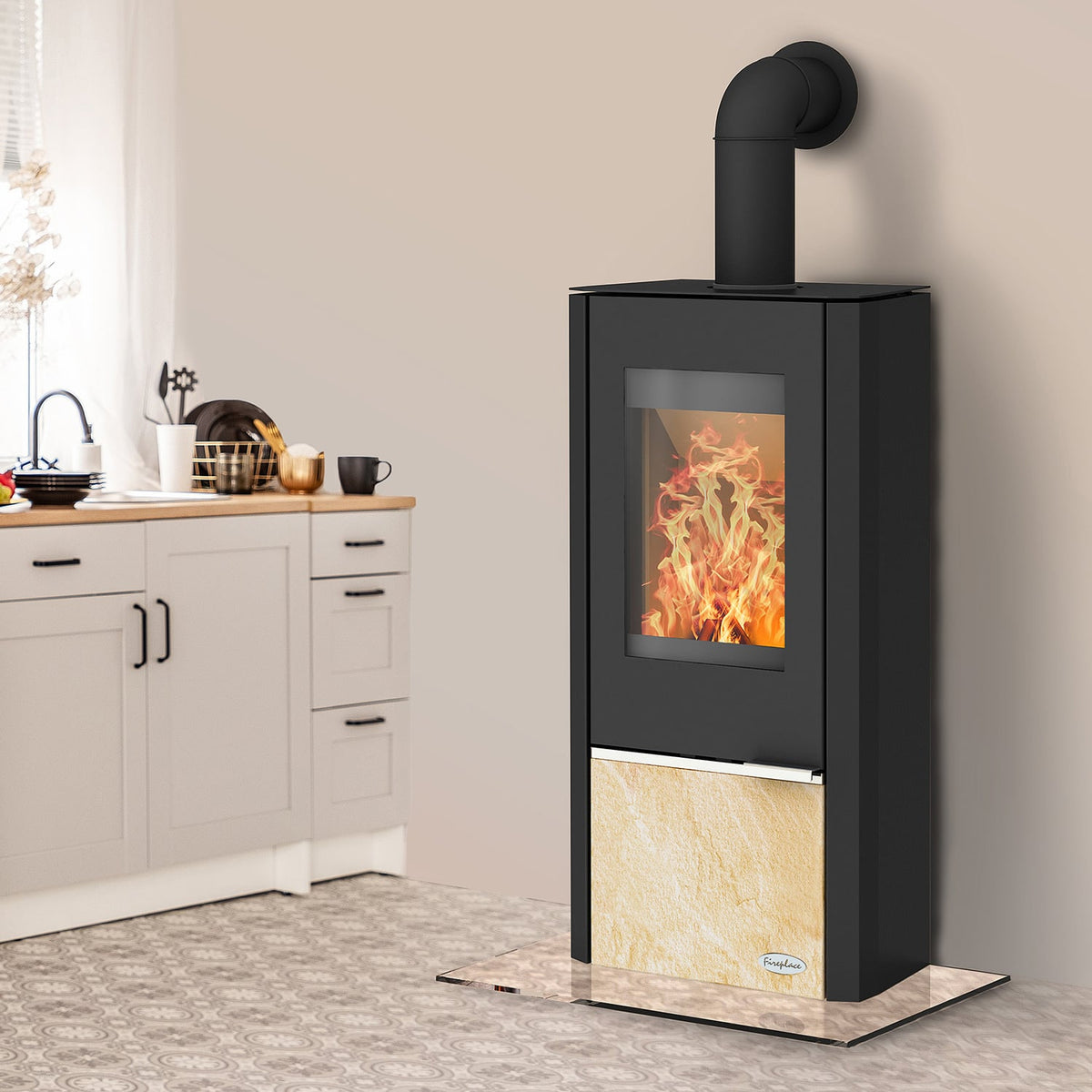 Fireplace Kingstone Kaminofen Stahl mit Sandsteineinsatz