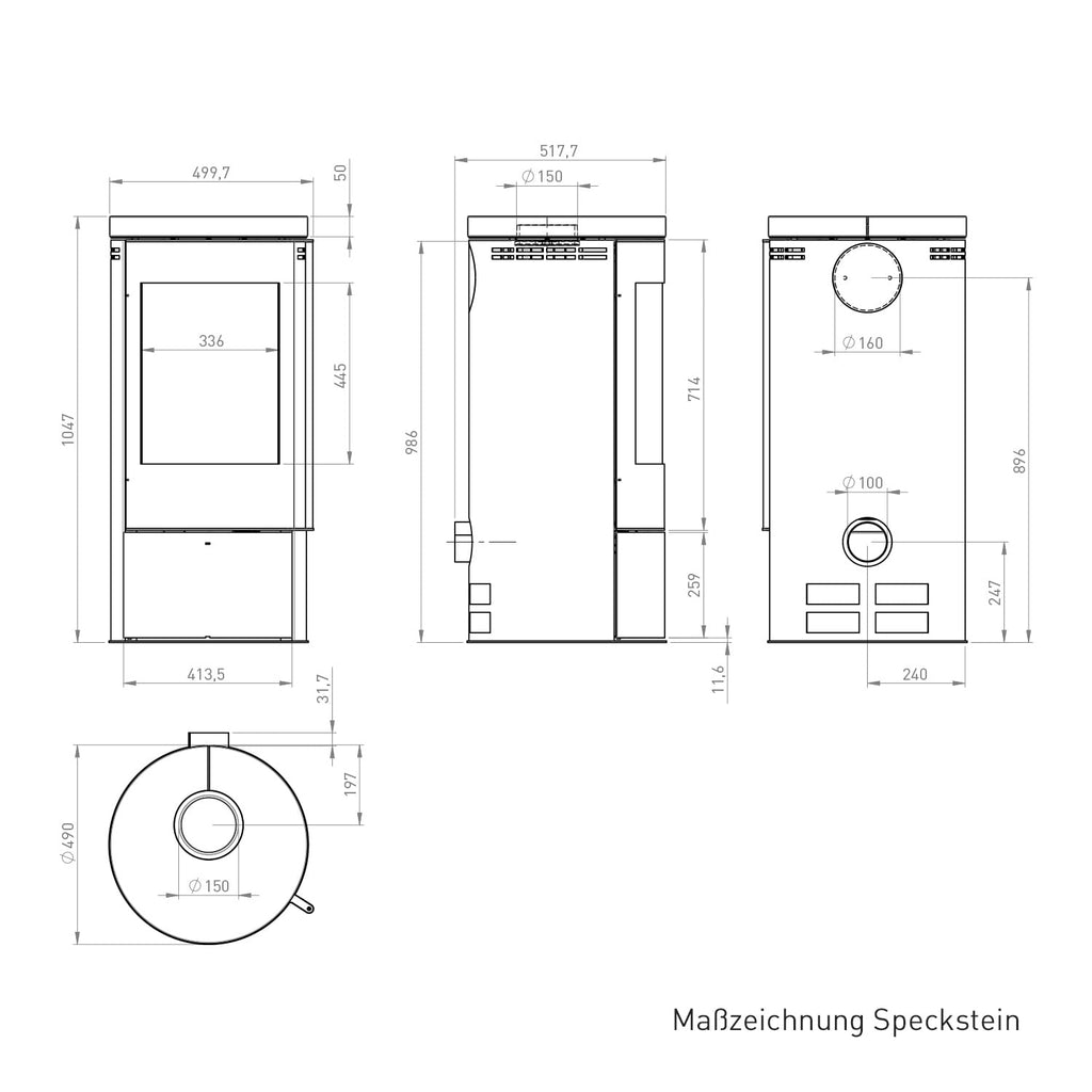 Fireplace Rondale Kaminofen Stahl Schwarz | Topplatte Speckstein