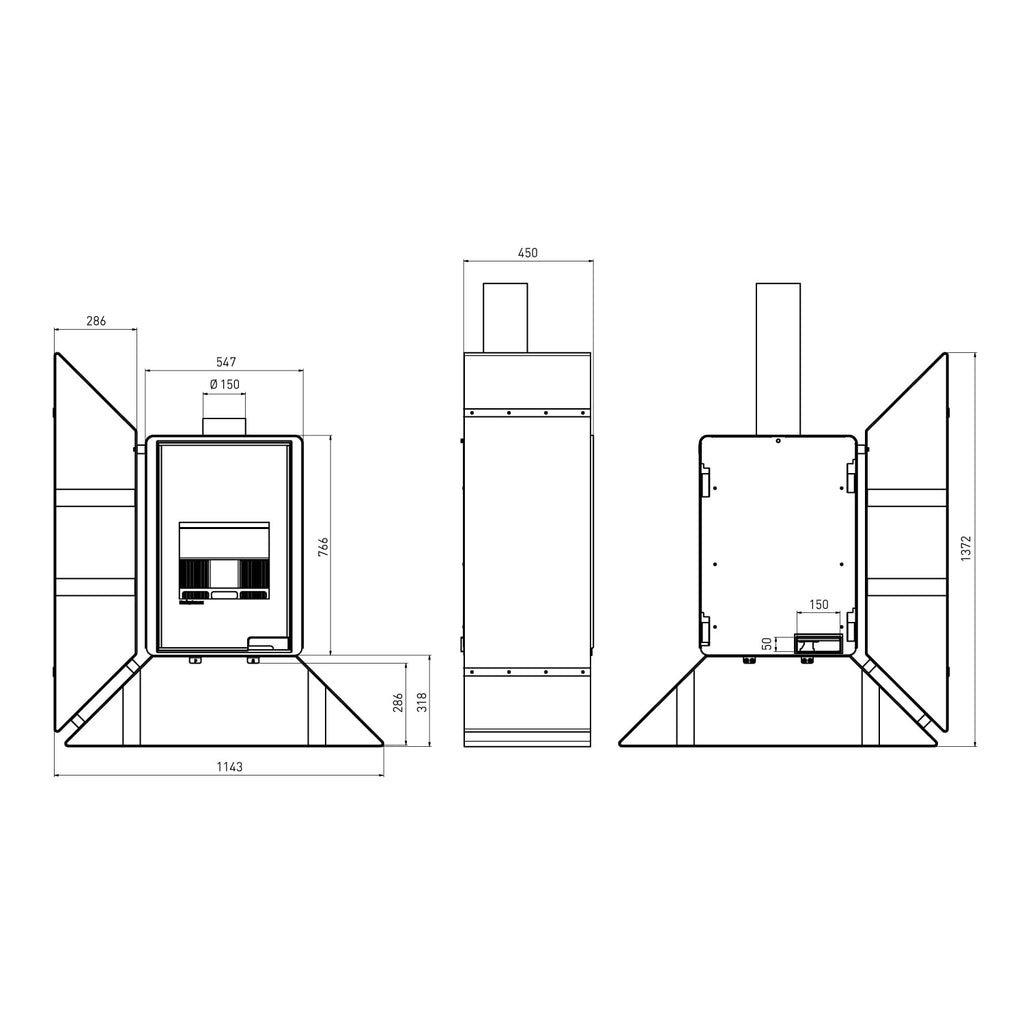 HS Flamingo Deluxe Kampa Kaminofen Grau Regal links