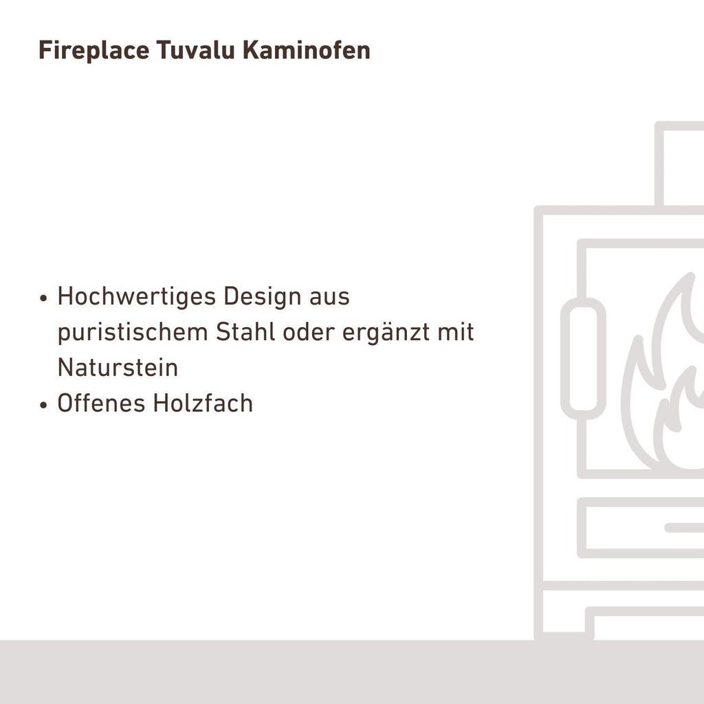 Fireplace Tuvalu Kaminofen Stahl Schwarz | Topplatte Sandstein
